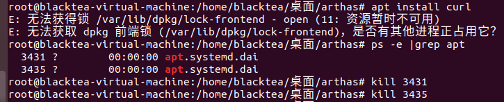 查询apt进程并杀掉进程